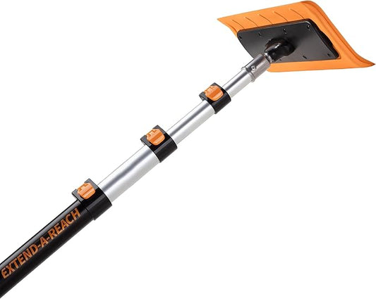4-12 ft Telescoping Snow Roof Rake // High Reach Solar Panel Snow Removal Tool for Roofs, RVs & Cars // Heavy Duty Snow Rake for House Roof // 13.6" Scratch-Free Soft Foam Blade // Push Pull Design