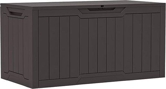 YITAHOME 100 Gallon Resin Deck Box, Weather Resistant Outdoor Storage Box, Lockable Indoor Outdoor Storage for Supplies and Essentials, Dark Brown