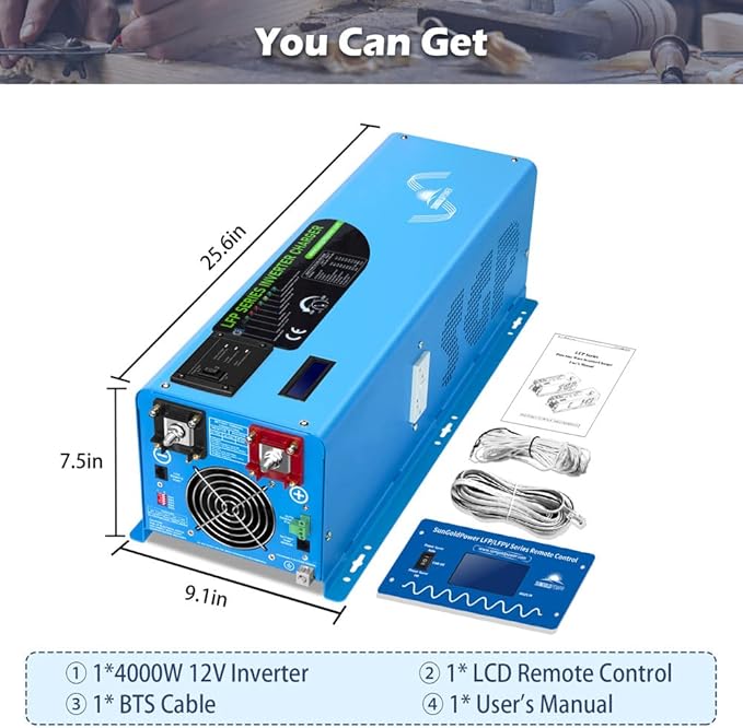 4000W 12V Inverter Charger,Peak 12000W,240Vac Input, 120V/240Vac Output Split Phase,Low Frequency,Pure Sine Wave Inverter, LCD Remote Controller,for Off Grid System(Upgraded Version)