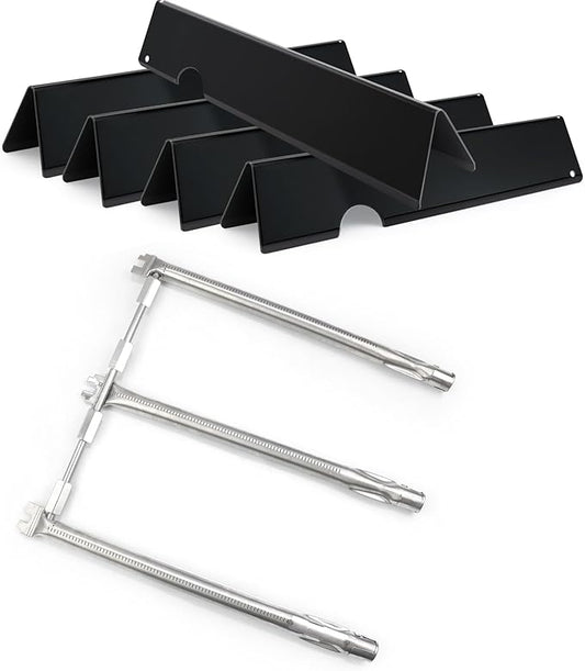 7636 Flavorizer Bars and 69787 Grill Burner for Weber Spirit I & II E-310 E-320 E-330 S-310 S-320 S330 (Front-Mounted Control), 15.3" Heat Plates & 18" Grill Burner Tube, Porcelain Steel
