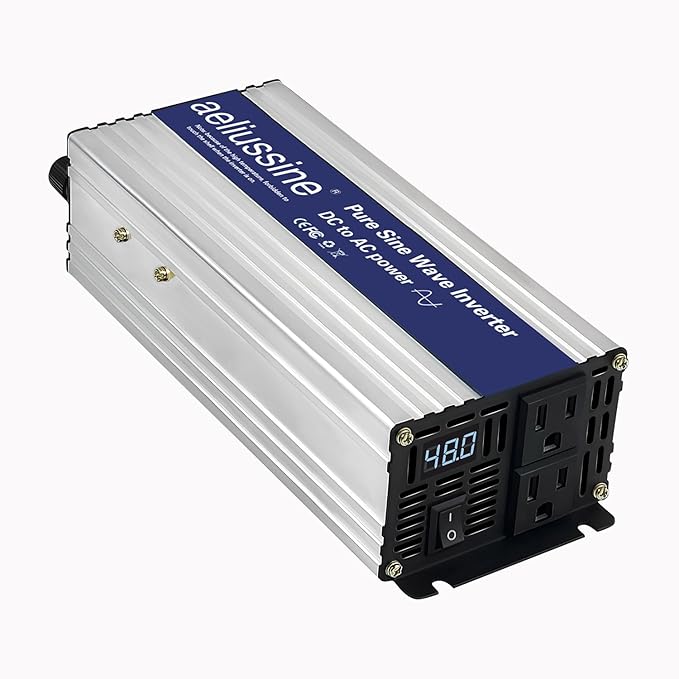 600W Pure Sine Wave Inverter-48V DC to 110V 120V AC Power Converter with 2 AC Outlets, 48 Volt Power Inverter for Truck, Rv, Camping, Home, Emergency Power