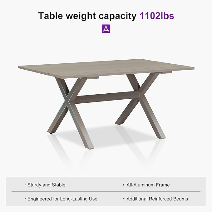 PURPLE LEAF Patio Dining Set for 6 All-Weather Wicker 7 Piece Aluminium Outdoor Table and Chairs Set Included Cushions for Backyard Indoor Decor Kitchen Modern Outdoor Furniture Set Champagne