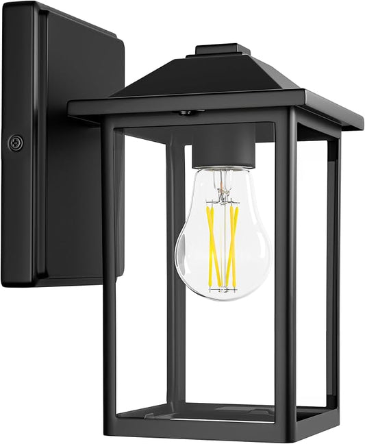 Outdoor Wall Lantern, Exterior Waterproof Wall Sconce Lighting Fixture, Black Front Door Light with Glass, Anti-Rust Porch Lamp