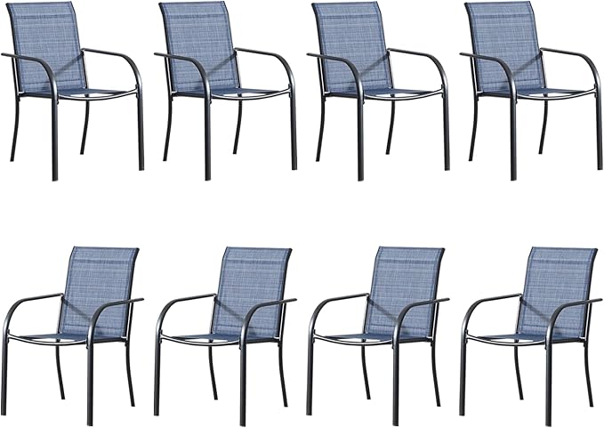 Outdoor Dining Chairs Set of 8, Stackable Patio Chairs with Textilene Fabric, Lightweight Garden Chairs for Poolside, Backyard, Camping, Light Blue