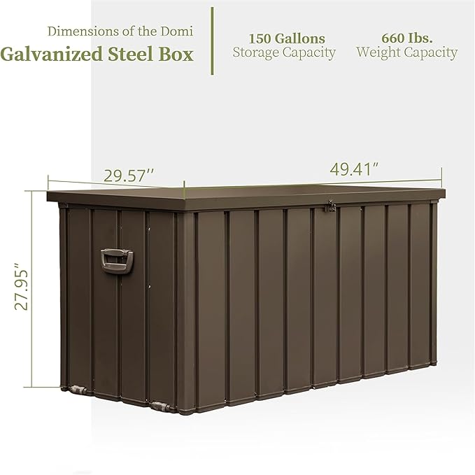 Metal Storage Box for Outdoor Dark Brown Lockable Water-Resistant Deck Box for Patio Garden Tools Organization Rust-Resistant Heavy-Duty Outside Storage Box (150 Gallon)