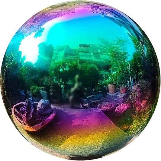 38cm/15 inch Garden Sphere Mirror Gazing Ball,Rainbow Stainless Steel Polished Reflective Smooth Hollow Globe Ball,Durable Colorful and Shiny Decorations Addition to Garden Patio Yard Home