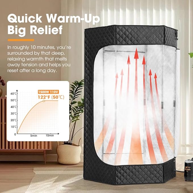 SAN HIMA Portable Sauna for Home - Personal Steam Sauna Box at Home Spa with 3L 1500W Steamer, 9 Levels Heat, 90 Minute Timer, Dimmable LED Light, Foldable Chair, Remote Control for Indoor Outdoor