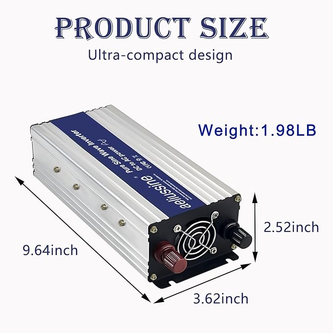 600W Pure Sine Wave Inverter-48V DC to 110V 120V AC Power Converter with 2 AC Outlets, 48 Volt Power Inverter for Truck, Rv, Camping, Home, Emergency Power
