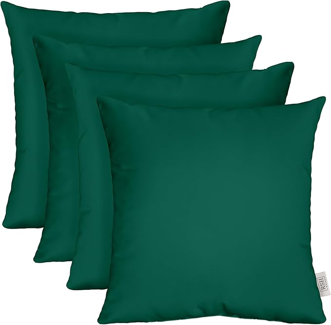 RSH DECOR: Sunbrella Square Throw Pillows Set of 4 | 17" x 17" | Water and Fade-Resistant Performance Fabric | Outdoor Pillow Covers with Down-Alternative Inserts | Canvas Forest Green