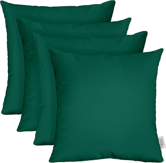 RSH DECOR: Sunbrella Square Throw Pillows Set of 4 | 17" x 17" | Water and Fade-Resistant Performance Fabric | Outdoor Pillow Covers with Down-Alternative Inserts | Canvas Forest Green