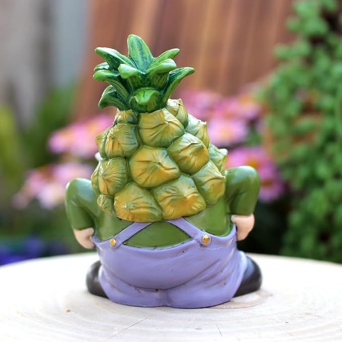 Purple Star Mini Pineapple Gnome Fairy Garden Gnome Miniature Figurines for Fairy Garden Accessories Outdoor Small Resin Gnomes Statue Decor for Plant Pot Decorations Green