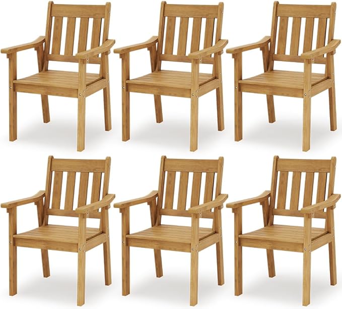 YEFU Patio Dining Chairs Set of 6: All Weather Outdoor Dining Chairs with Wide Curved Seat and Backrest - Outdoor Furniture Plastic for Outside Backyard/Garden/Porch/Deck 350lbs Capacity Teak