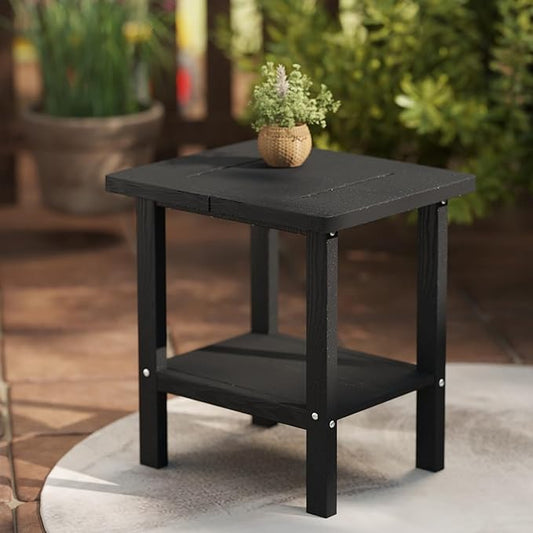 Kingdura Adirondack Outdoor Side Table, 16 x 13 Inches HDPE Plastic Outside End Tables for Patio Pool Porch Backyard Indoor, 2 Tiers Storage Shelf, All Weather Resistant, Easy Maintenance