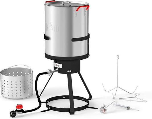 30 Qt Aluminum Turkey Fryer Pot with Stockpot Basket & 50,000 BTU Propane Gas Burner, Outdoor Deep Fryer & Seafood Boil Pot-Outdoor Cooker for Crawfish, Crab, Shrimp and Frying