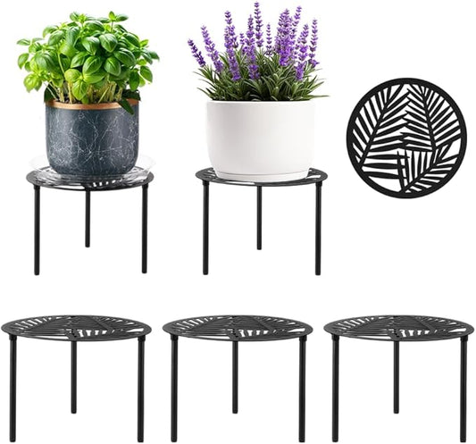 5-Pack 12” Heavy-duty Metal Plant Stands Large Flower Pot Holder for Indoor Outdoor Rust-proof Iron Potted Planter Stand Modern Round Corner Stand Shelf for Living Room Patio Garden Yard