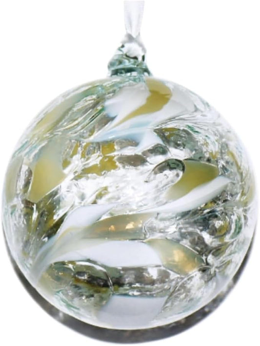 Large Friendship Glass Ball Globe - White 4.7 inch Hand Blown Handmade Hanging Garden Gazing Ball Indoor Outdoor Home Decor, Friendship - White