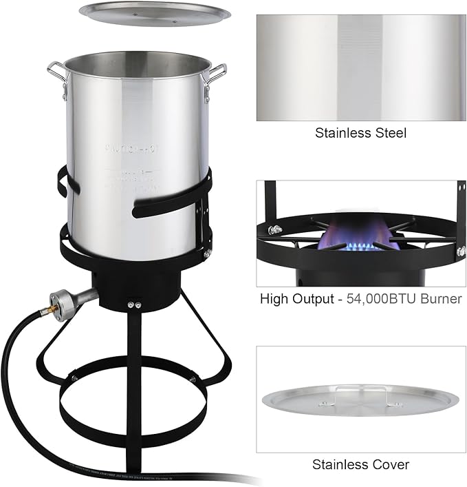 30QT Turkey Fryer & 10QT Fish Fryer, Outdoor Turkey Deep Fryer Pot Set Seafood Boiler Kit,4-Pcs Cooker Set, Gas Fryer Boiler Steamer with 54,000 BTU Burner,Turkey Rack for Backyard & Outdoor Cooking