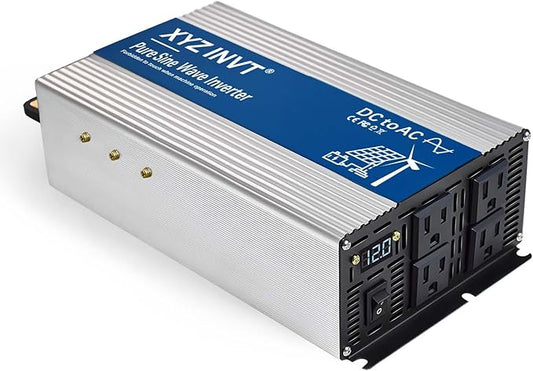 2000W Pure Sine Wave Inverter DC 12V to AC 120V, 4000W Peak Power with LED Display, Power Converter for Car, Truck, Solar, Home & Rechargeable Devices