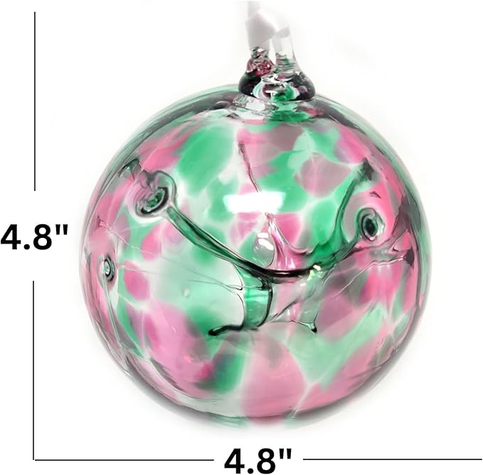 Tree of Life Glass Globe - Large 4.7 inch Hand Blown Handmade Hanging Garden Gazing Ball Indoor Outdoor Home Decor - Opal
