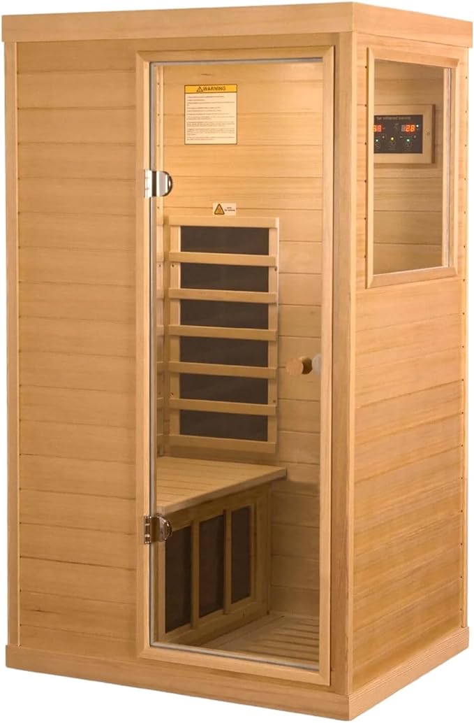 Infrared Sauna 1 Person, Far Infrared Saunas for Home, Low EMF Indoor Sauna, Home Sauna, 1050W, Canadian Hemlock, Smart Display, Bluetooth, Reading Lamp
