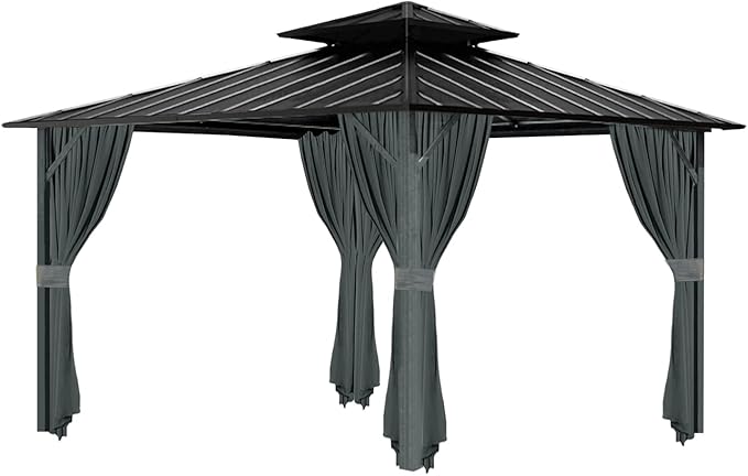 Gazebo Universal Replacement Privacy Curtain, 10'X12' Gazebo Outdoor Waterproof, 4-Panels Sidewall Curtains with Zipper for Patio, Garden and Backyard (Only Curtains, 10'x12', Grey)