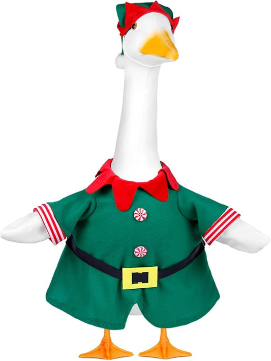 Christmas Porch Goose Outfits for 23 Inch Lawn Statue, Goose Costume for Plastic/Cement Statue Yard Patio Xmas Winter Decor
