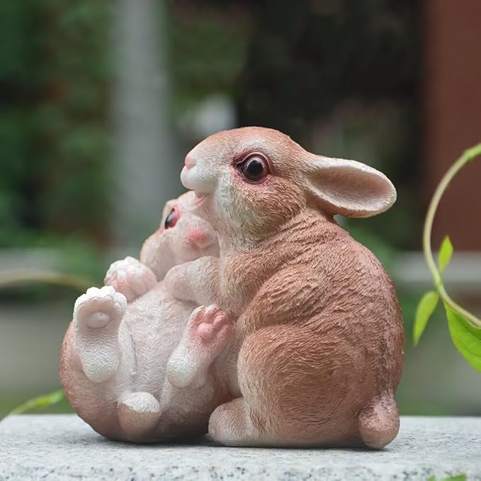 Garden Statues Bunny Decor Resin Hug Rabbit Figurine Cute Fairy Garden Decor Outdoor Statues for Patio Yard Porch Balcony Gifts for Women Mom Grandma Brown