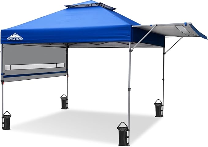EAGLE PEAK 17x10 Pop up Gazebo Canopy Tent Outdoor Instant Canopy Shelter with Adjustable Dual Half Awnings (Sky Blue)