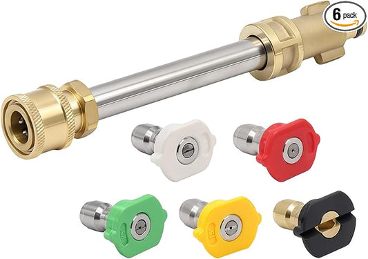 Pressure Washer Adapter with 1/4" Quick Connect and 5 Nozzles, 6" Metal Adapter Replacement Compatible with Ryobi, Dewalt, Husky, Portland and Harbor Freight, 3000 PSI