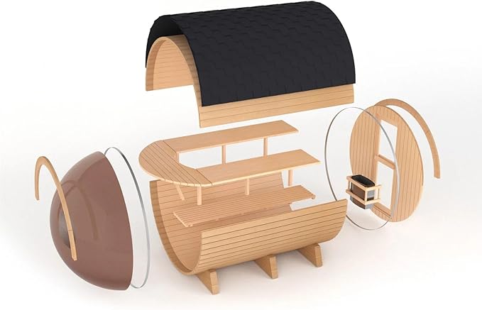 ZONEMEL Outdoor Barrel Steam Sauna with Panoramic View, Canadian Pine Wood Sauna for 4-6 Person, 6KW ETL Toule Heater, Rocks, 8mm Tempered Glass, Waterproof System, Bitumen Roof, Light, 220V