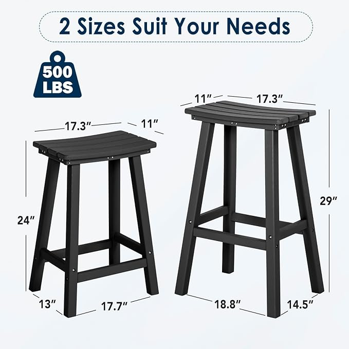 nalone 29 Inch Outdoor Bar Stool, HDPE Bar Chairs with Footrest, Weather Resistant Waterproof Bar Stools Outside Bar Height Stools for Bar, Kitchen Counter, Yard, Balcony(Black, 29'' Barstools)