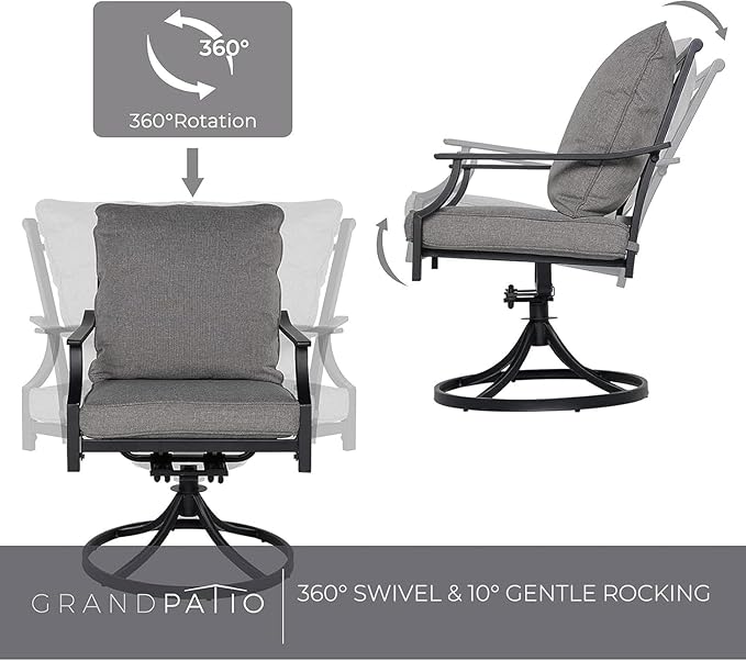 Grand patio Dining Chairs Set of 4，Outdoor Swivel Patio Dining Chairs Set of 4，Swivel Rocker Dining Chairs，Outdoor Dining Chairs with Grey Cushions, Patio Chairs for Outside, Garden Lawn Porch