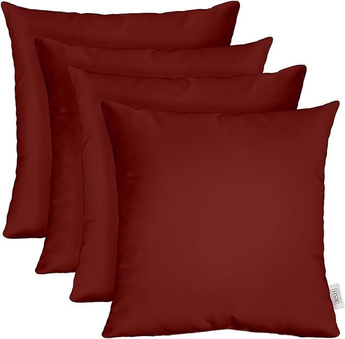 RSH DECOR: Sunbrella Square Throw Pillows Set of 4 | 24" x 24" | Water and Fade-Resistant Performance Fabric | Outdoor Pillow Covers with Down-Alternative Inserts | Made in USA (Canvas Burgundy)