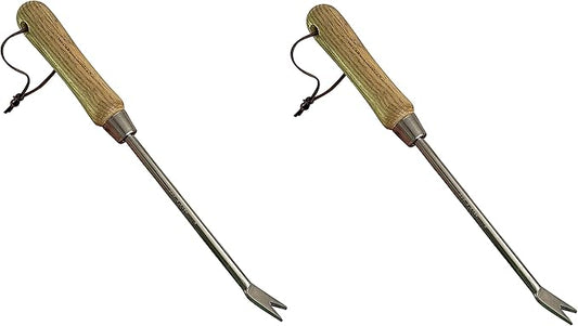 Garden Guru Eco Dandelion Weeder Tool w/Ergonomic Wood Handle - 100% Recycled Stainless Steel - Rust Resistant - FSC Certified Wood - Weed Puller for Planting Weeding Flower & Vegetable Care, 2 Pack