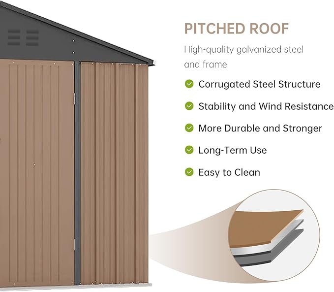 8X8FT Metal Outdoor Storage Shed - Galvanized Steel Waterproof Garden Shed with Lockable Doors & Vents, All-Weather Utility Tool Shed for Lawn Mower, Bike