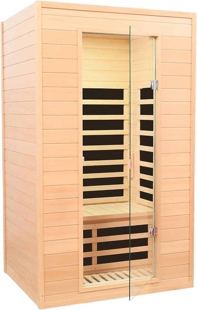 2 Person Infrared Sauna, Low EMF FAR Infrared Sauna for Home, 1500 Watts Canadian Hemlock Indoor Saunas with LED Reading Lamp, LCD Display-Control, Blue-Tooth Audio