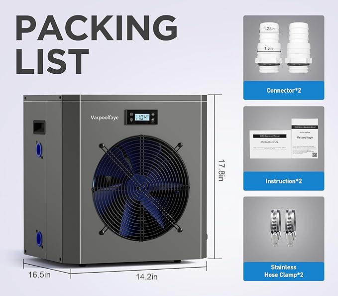 16000BTU Above Ground Pool Heat Pump for 5000 Gallon Pools, WiFi Smart Control, Titanium Heat Exchanger, 110V-120V/60Hz Efficient Heating