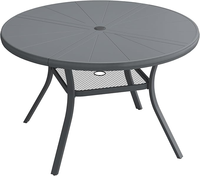 VICLLAX Outdoor Patio Round Dining Table, 40.6"x 40.6" Aluminum Tabletop with Storage Shelf for Deck Lawn Garden Backyard, Dark Grey