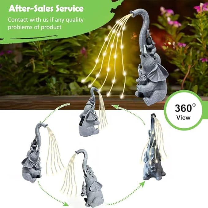 Solar Garden Decor Statues Outdoor, Birthday Gifts for Women Mom Grandma Senior Elder, Elephant Ornament for Balcony, Garden, Patio, Yard, Lawn