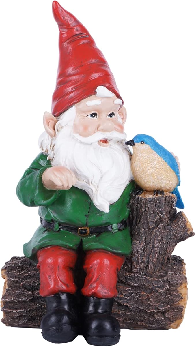DUSVALLY Garden Gnome Statue, Outdoor Decoration Statues Vivid Statue Statuary Garden Sculptures Yard Décor, Gnome and Bird