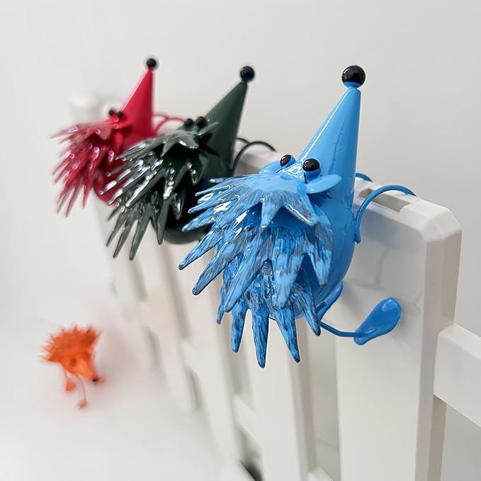 Cute Metal Hedgehog Statues (4PCS) Garden Figurines Outdoor Yard Ornaments for Patio Lawn Flower Beds Farmhouse Home Decor