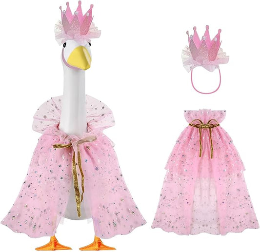 Birthday Porch Goose Outfits for 23" 17" Cement Plastic Lawn Goose Happy Birthday Hat and Cape for Outdoor Yard Garden Art Decor (Pink)