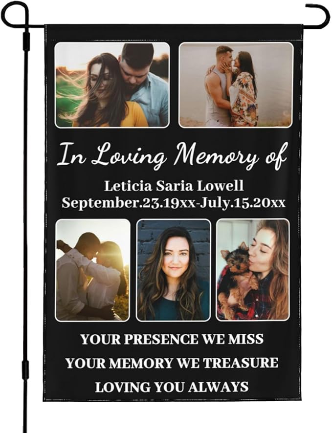 Custom Memorial Flag Personalized Garden Flag for Cemetery in Loving Memory with Photo Name Date Memory Garden Flags For Loss of Loved One Lawn Outdoor Double Sided Yard Flags (Memorial Funeral Flags 1, 12x18(in))