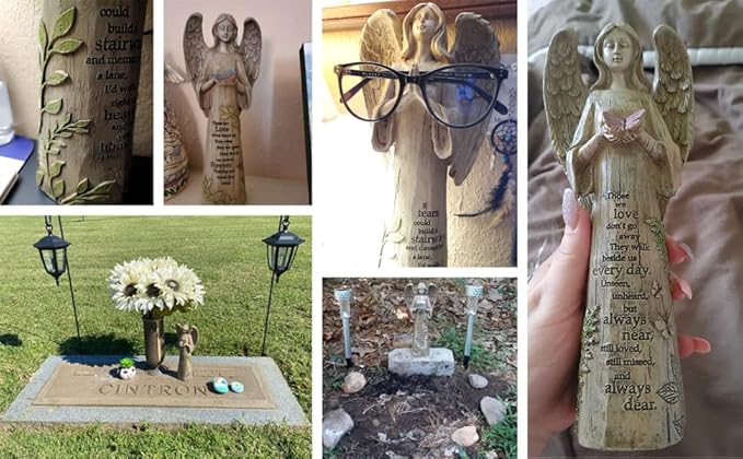 Topadorn Angel Statue Decoration for Garden & Home, Standing Angel with Bird Memorial Resin Figurine Sculpture Ornament, Waterproof Antique Stone, 10''H
