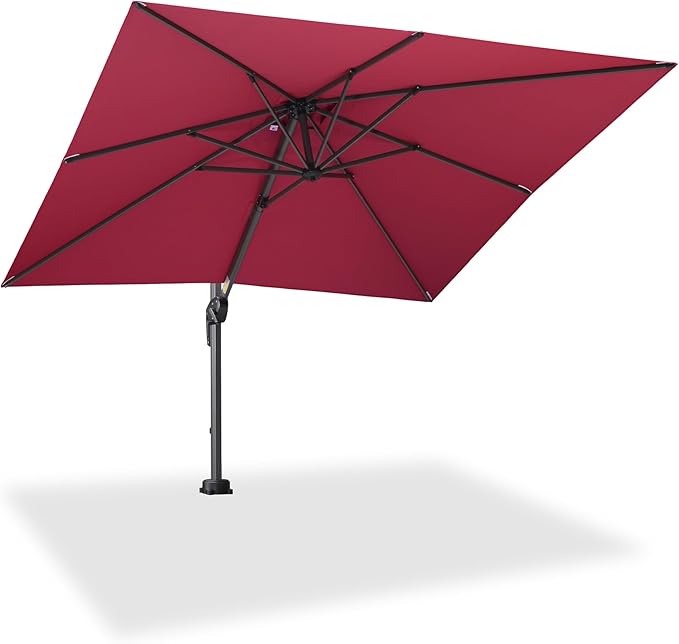 PURPLE LEAF 8' X 8' Patio Umbrella with In-ground Base for Pool 7' High Offset Outdoor Cantilever Umbrella Swimming Pool Umbrella with 360°Rotation for Poolside Terra