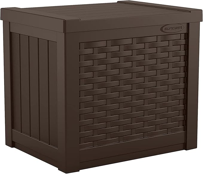 Suncast 4 Pack 22-Gallon Small Deck Box - Lightweight Resin Storage Container and Seat for Patio Cushions and Gardening Tools - Store Items on Patio, Garage, 22.5"L x 17"W x 22.5"H, Yard - Java Brown