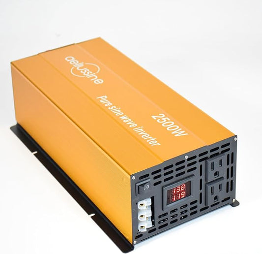 2500W Pure Sine Wave Inverter-12V DC to 110V 120V AC Power Converter with 2 AC Outlets, 12 Volt Power Inverter for Truck, Rv, Camping, Home, Emergency Power