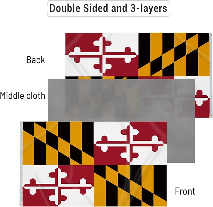 AMZFLAG Double Sided Maryland State Flag 3x5 ft Outdoor Heavy Duty State of Maryland Flag Vivid Color MD Flags with 2 Brass Grommets Thick Material