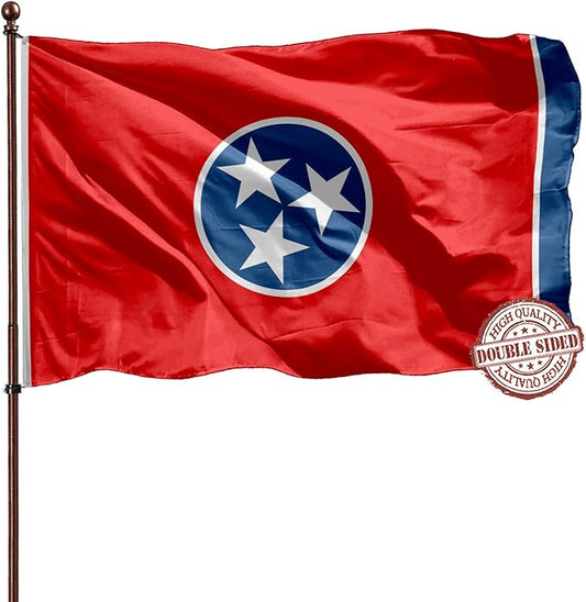 TN Tennessee State Flag 3x5 Outdoor Double Sided- 3Ply 240D 4 Rows Stitched- TN State Flag Of Tennessee- UV Fade Resistant With Canvas Header & 2 Brass Grommets- Double Sided Tennessee Sates Flags 3x5