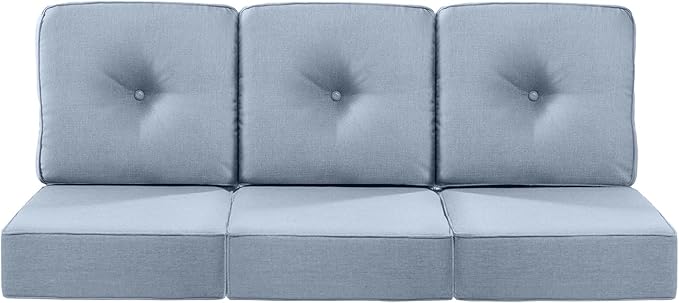 Luxury 22x24/22x25 6-Inch Patio Chair Cushions Set of 3 - Memory Foam Deep Seat Water Repellent Patio Cushion for Dining Rocking Swivel Chairs Loveseat 3-Seater Sectional Sofa - Baby Blue